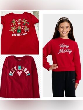 Cat & Jack girls Christmas Holiday Sweater and tee bundle size 7/8